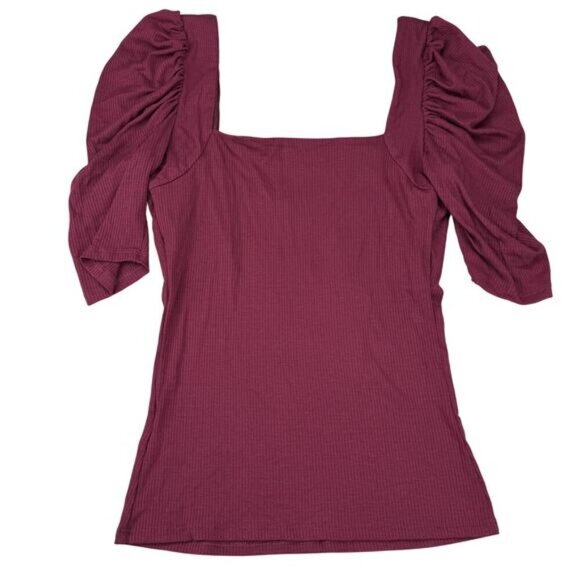 NWT JOE'S JEANS Monica Square-Neck Puff-Sleeve Top Sz XS Zinfandel - Picture 6 of 6